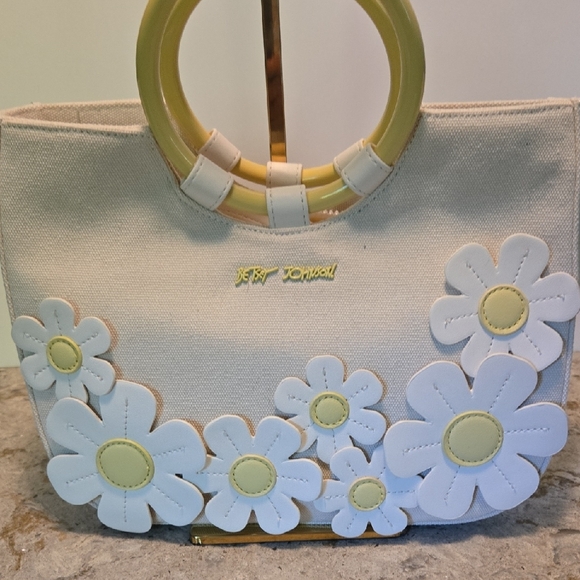 Betsey Johnson Cream and White Tote with Floral Accents - Picture 1 of 14